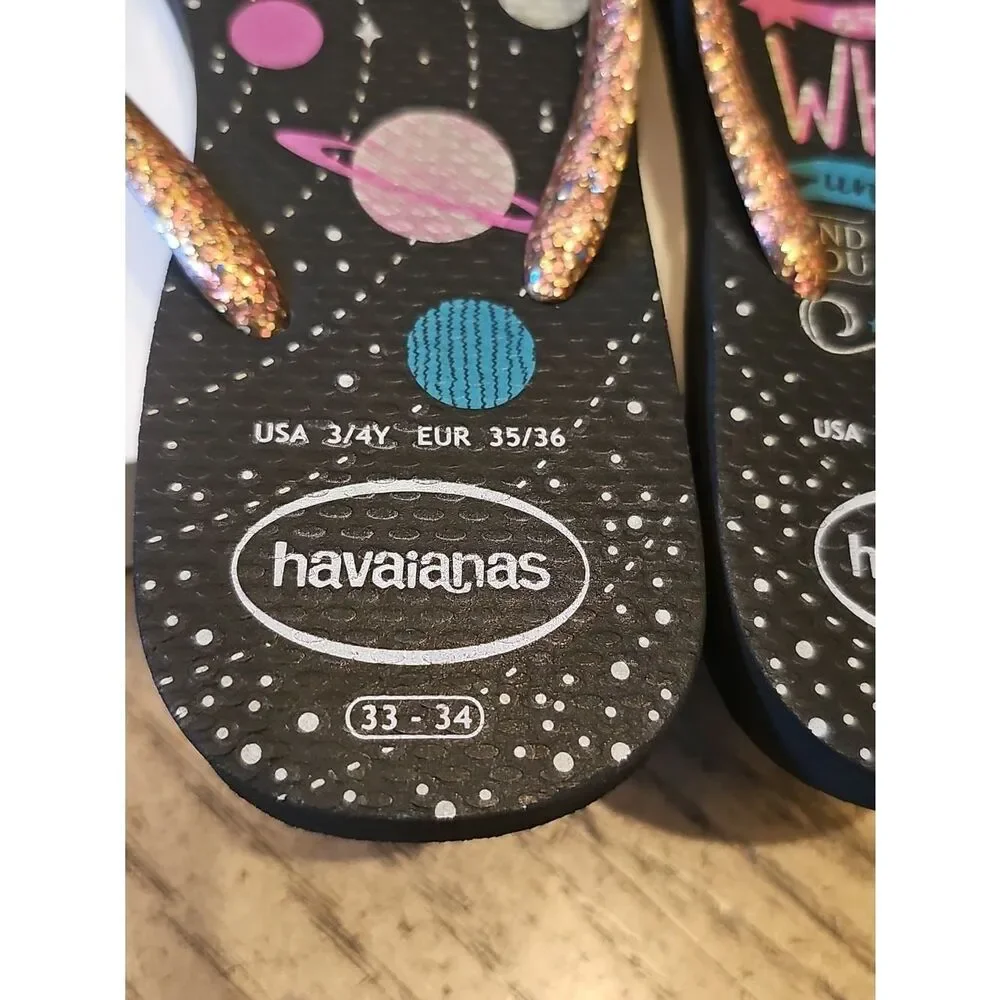 Havaianas Glitter Strap Flip Flops with Colorful Planet Print Size 1-1.5